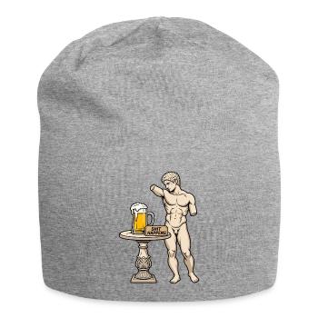  Statue mit Bier und Spruch - Shit happens - Jersey-Beanie - Grau meliert - Vorne