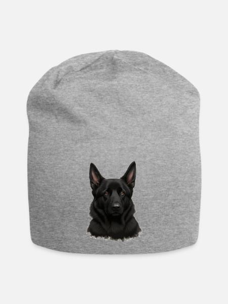 Schwarzer Schäferhund Porträt - Jersey-Beanie - Grau meliert