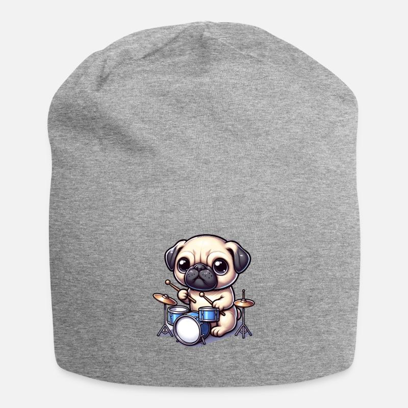 Cute Pug Drummer Design - Jersey Beanie - heather grey