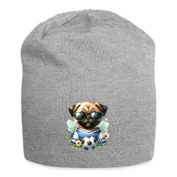 Niedlicher Mops Hund Fußballspieler - Jersey-Beanie - Grau meliert - Vorne