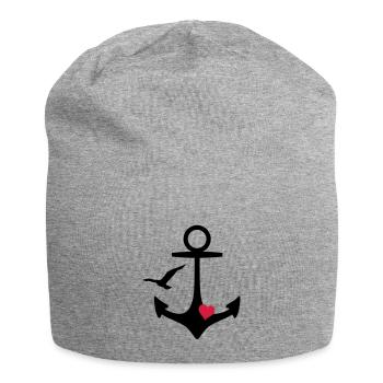 Anker Herz und Möwe - Jersey-Beanie - Grau meliert - Vorne