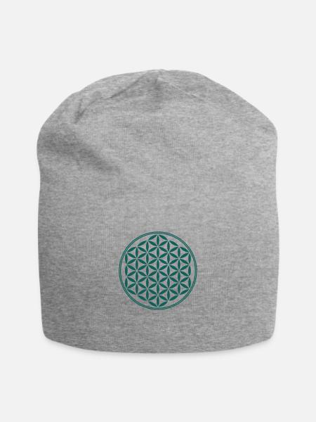 Blume des Lebens, Heilige Geometrie, Lebensblume - Jersey-Beanie - Grau meliert