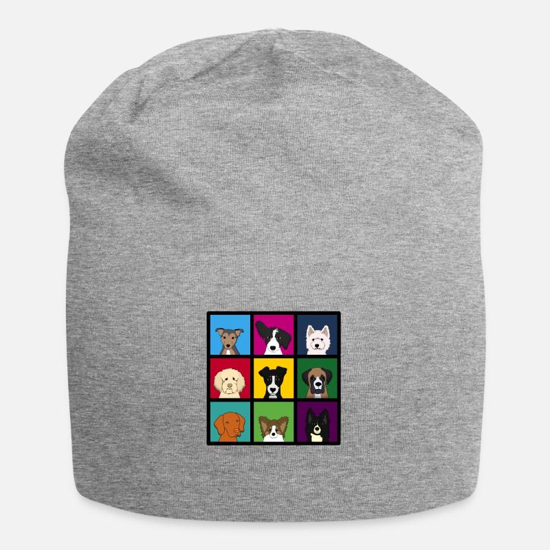 9_hundekoepfe_bunt - Jersey-Beanie - Grau meliert