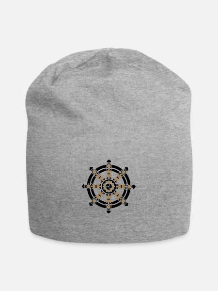 Dharma Rad, Chakra, Buddhismus, Glückssymbol, Yoga - Jersey-Beanie - Grau meliert