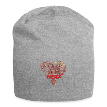 Höre auf Dein HERZ - Jersey-Beanie - Grau meliert - Vorne
