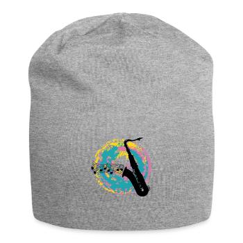Saxofon auf Farbklecksen - Jersey-Beanie - Grau meliert - Vorne