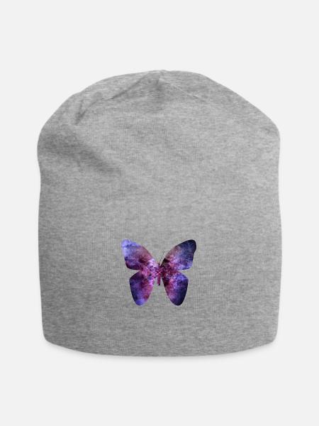 Lila Schmetterling - Jersey-Beanie - Grau meliert