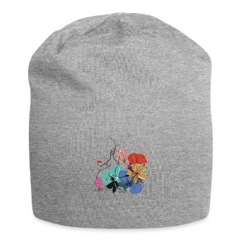 Femme aux fleurs - Bonnet en jersey - gris chiné - Devant