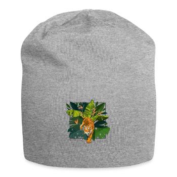 Tiger und Dschungel Quadrat Abbildung - Jersey-Beanie - Grau meliert - Vorne