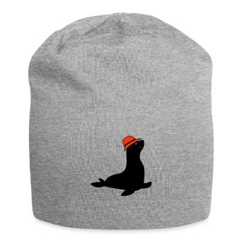 seal fishing hat - Jersey Beanie - heather grey - Front