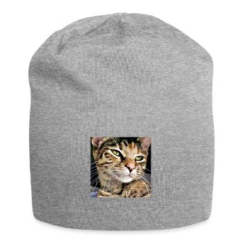 Portrait de chat tabby - Bonnet en jersey - gris chiné - Devant