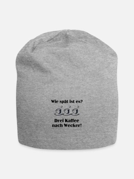 Wie spät ist es? Drei Kaffee nach Wecker - Jersey-Beanie - Grau meliert