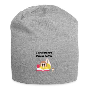 I love books, coffee and cats - Jersey Beanie - heather grey - Front