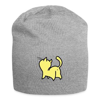 chat jaune - Bonnet en jersey - gris chiné - Devant