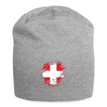 Schweizer Flagge unter Zerrissen - Jersey-Beanie - Grau meliert - Vorne