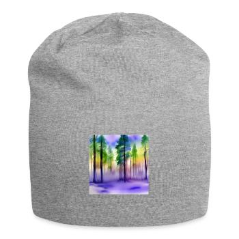 Abend im Aquarellwald - Jersey-Beanie - Grau meliert - Vorne