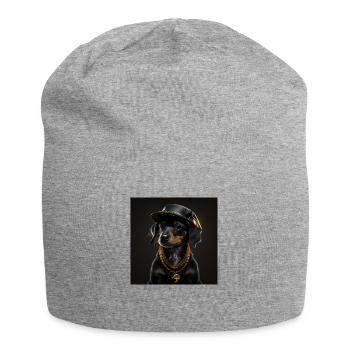 süßer schwarzer Hund mit goldener Halskette - Jersey-Beanie - Grau meliert - Vorne