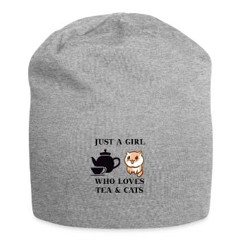 Tee Katze Geschenkidee süß niedlich Teekanne - Jersey-Beanie - Grau meliert - Vorne