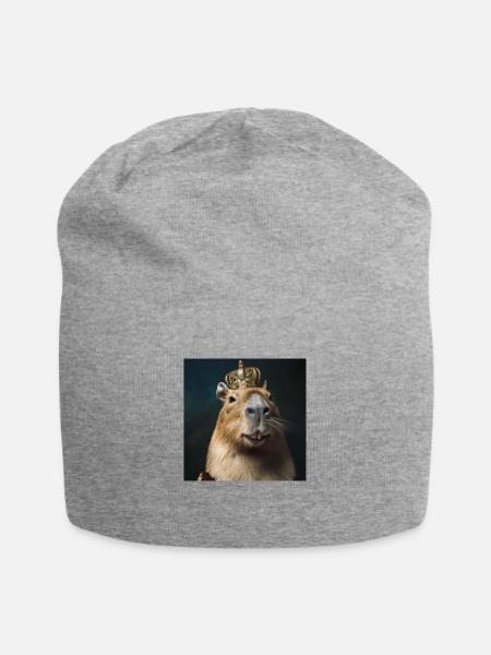 Capybara mit Krone - Jersey-Beanie - Grau meliert