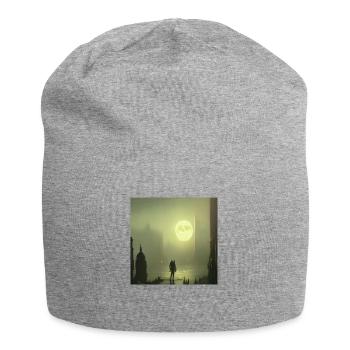 Vollmond in der Stadt - Jersey-Beanie - Grau meliert - Vorne