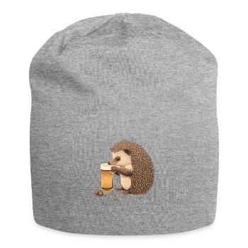Hérisson mignon avec de la bière - Bonnet en jersey - gris chiné - Devant