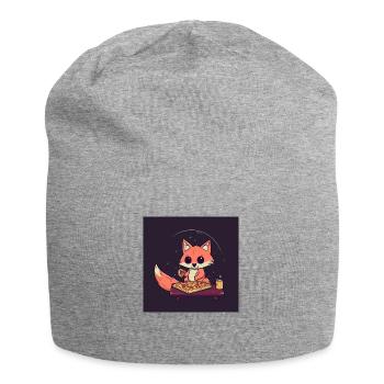 Un renard mignon regarde la télévision et mange de la pizza - Bonnet en jersey - gris chiné - Devant