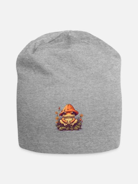 Niedliche Kröte mit Pilzhut lustiger Frosch Natur - Jersey-Beanie - Grau meliert