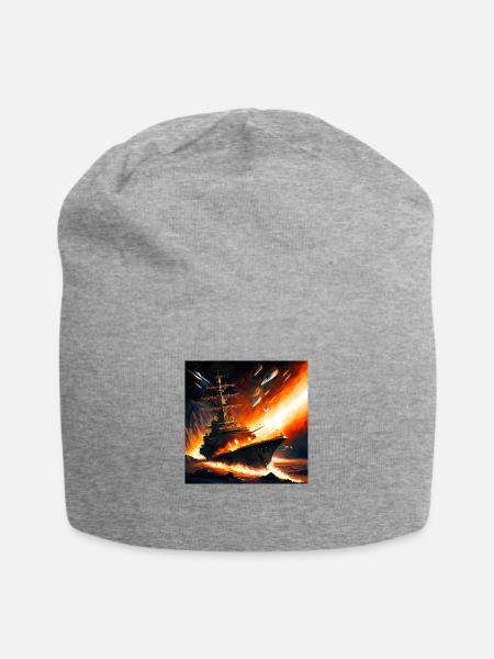 Schlachtschiff im Weltraumvulkan - Jersey-Beanie - Grau meliert