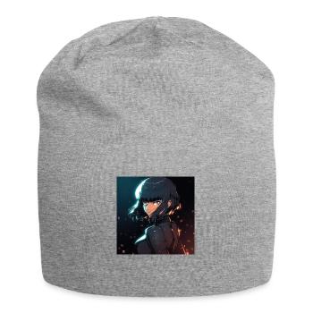 Cybernetic Enigma: Mysterious Anime-Style Woman - Jersey Beanie - heather grey - Front