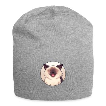 Katze im Anime-Stil im Kreis - Jersey-Beanie - Grau meliert - Vorne