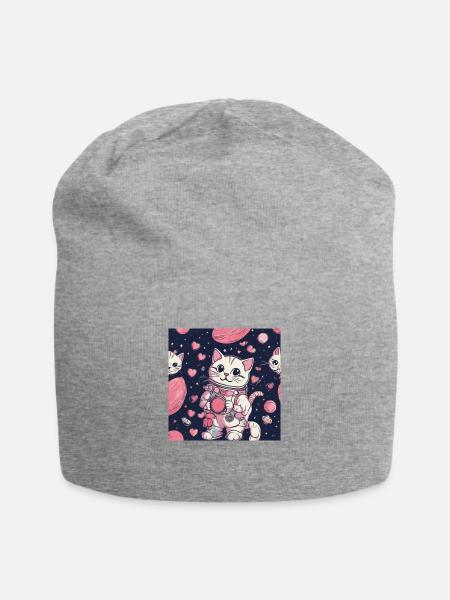 Katze im Weltall Vol.9 - Jersey-Beanie - Grau meliert