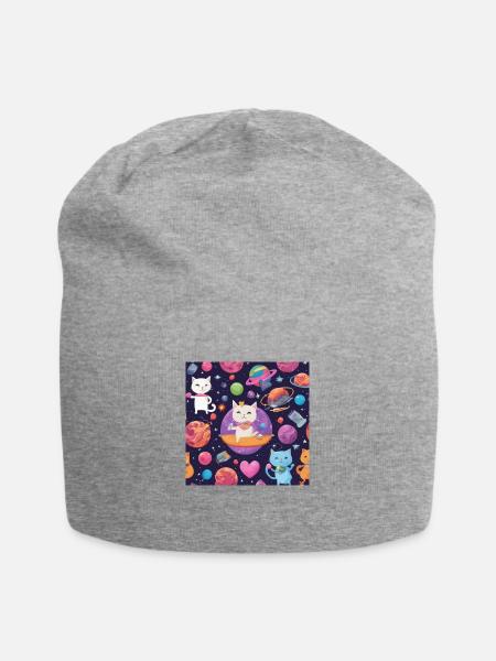 Katze im Weltall Vol.4 - Jersey-Beanie - Grau meliert