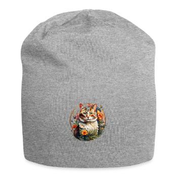 Katzenportrait im Jugendstil - Jersey-Beanie - Grau meliert - Vorne