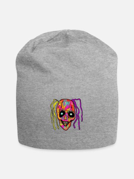 Neon Patchwork Schädel - Jersey-Beanie - Grau meliert