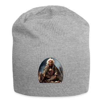 Chef indien avec coiffe de plumes - Bonnet en jersey - gris chiné - Devant