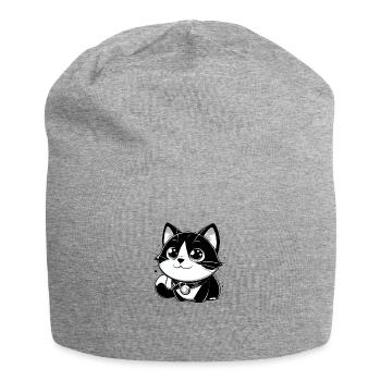 Anime-Stil Katze - Jersey-Beanie - Grau meliert - Vorne