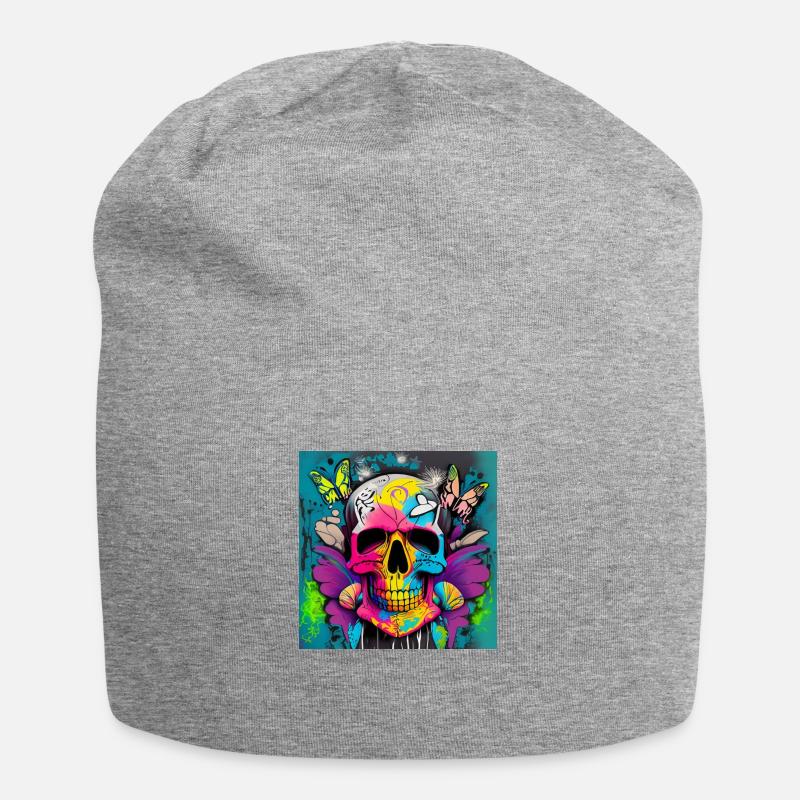 Schädel - Jersey-Beanie - Grau meliert
