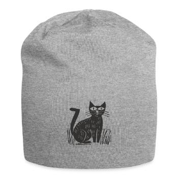 Black Cat Pet Kitten Punt Purr - Jersey Beanie - heather grey - Front