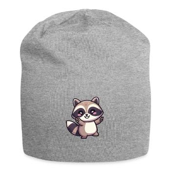 Cute Kawaii Raccoon Dancing and Smiling - Jersey Beanie - heather grey - Front