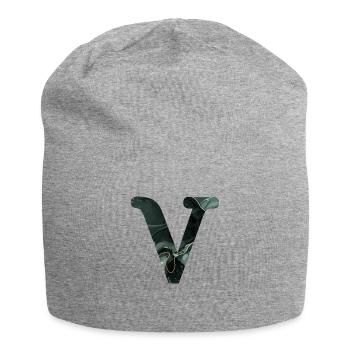 Lettre v marbré vert - Bonnet en jersey - gris chiné - Devant