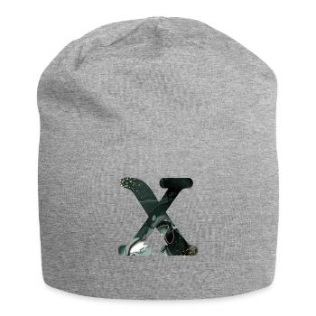 Lettre x marbré vert - Bonnet en jersey - gris chiné - Devant