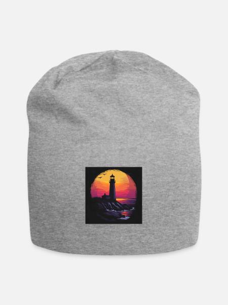 Leuchtturm an der Küste - Jersey-Beanie - Grau meliert