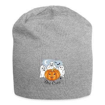 Drei lustige Geister und Halloween-Kürbis. Buh-Crew - Jersey-Beanie - Grau meliert - Vorne