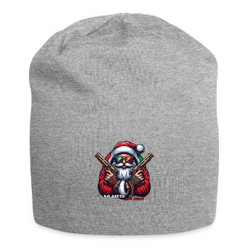 Gangster Santa mit Pistolen und lustigem Spruch - Jersey-Beanie - Grau meliert - Vorne