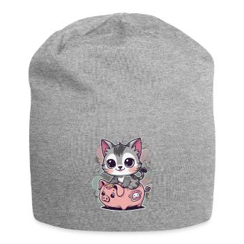 Chat Kawaii avec Tirelire - Bonnet en jersey - gris chiné - Devant