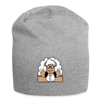 Sheep Nerd Geek Book Reading Nerd Horn-Rimmed Glasses Desk - Jersey Beanie - heather grey - Front