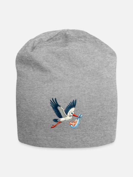 Storch mit Kind - Jersey-Beanie - Grau meliert