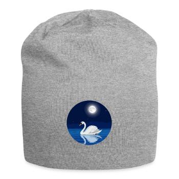 Schwan bei Vollmond - Jersey-Beanie - Grau meliert - Vorne