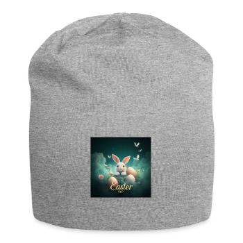 „Hase und Ei – Perfekte Kombi“ - Jersey-Beanie - Grau meliert - Vorne