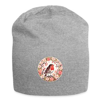 Merle en fleurs de cerisier - Bonnet en jersey - gris chiné - Devant
